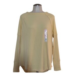 SO Women's Yellow Waffle Knit Long Sleeve Top Size L- soft cozy New w/ tag